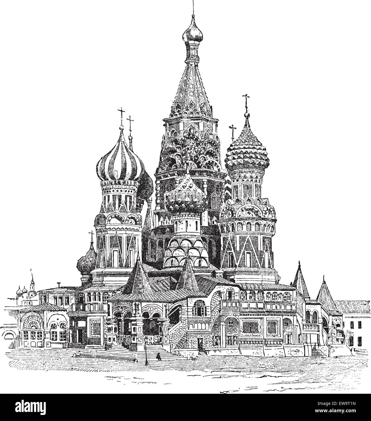 San Basilio Cattedrale, a Mosca, in Russia, vintage illustrazioni incise. Dizionario di parole e le cose - Larive e Fleury - Illustrazione Vettoriale