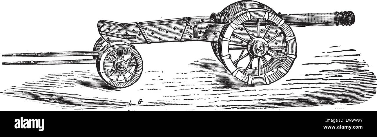 Vecchie illustrazioni incise del cannone con agile del xvii secolo. Enciclopedia industriale E.-O. Lami ? 1875. Illustrazione Vettoriale