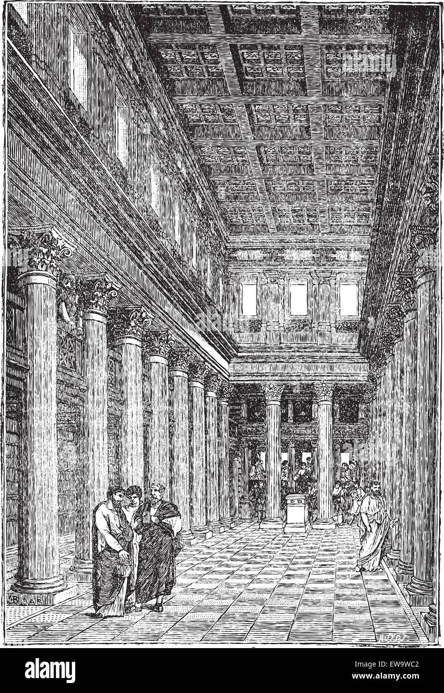 Vecchie illustrazioni incise degli interni della basilica di Pompei. Enciclopedia industriale E.-O. Lami - 1875. Illustrazione Vettoriale