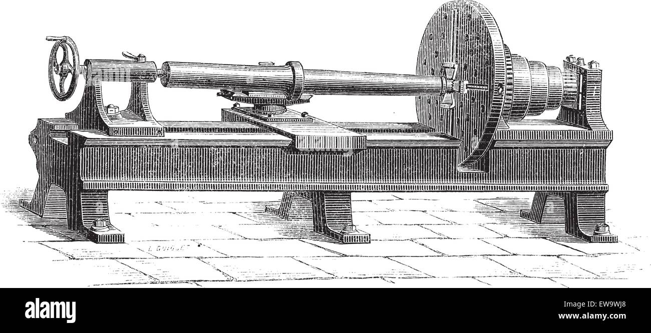 Vecchie illustrazioni incise della fabbricazione del cannone. Enciclopedia industriale E.-O. Lami - 1875. Illustrazione Vettoriale