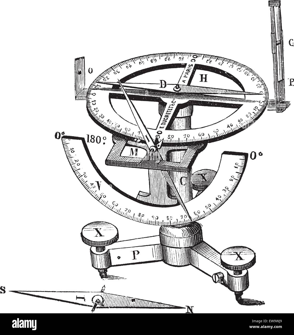 Vecchie illustrazioni incise di strombo bussola. Enciclopedia industriale E.-O. Lami - 1875. Illustrazione Vettoriale