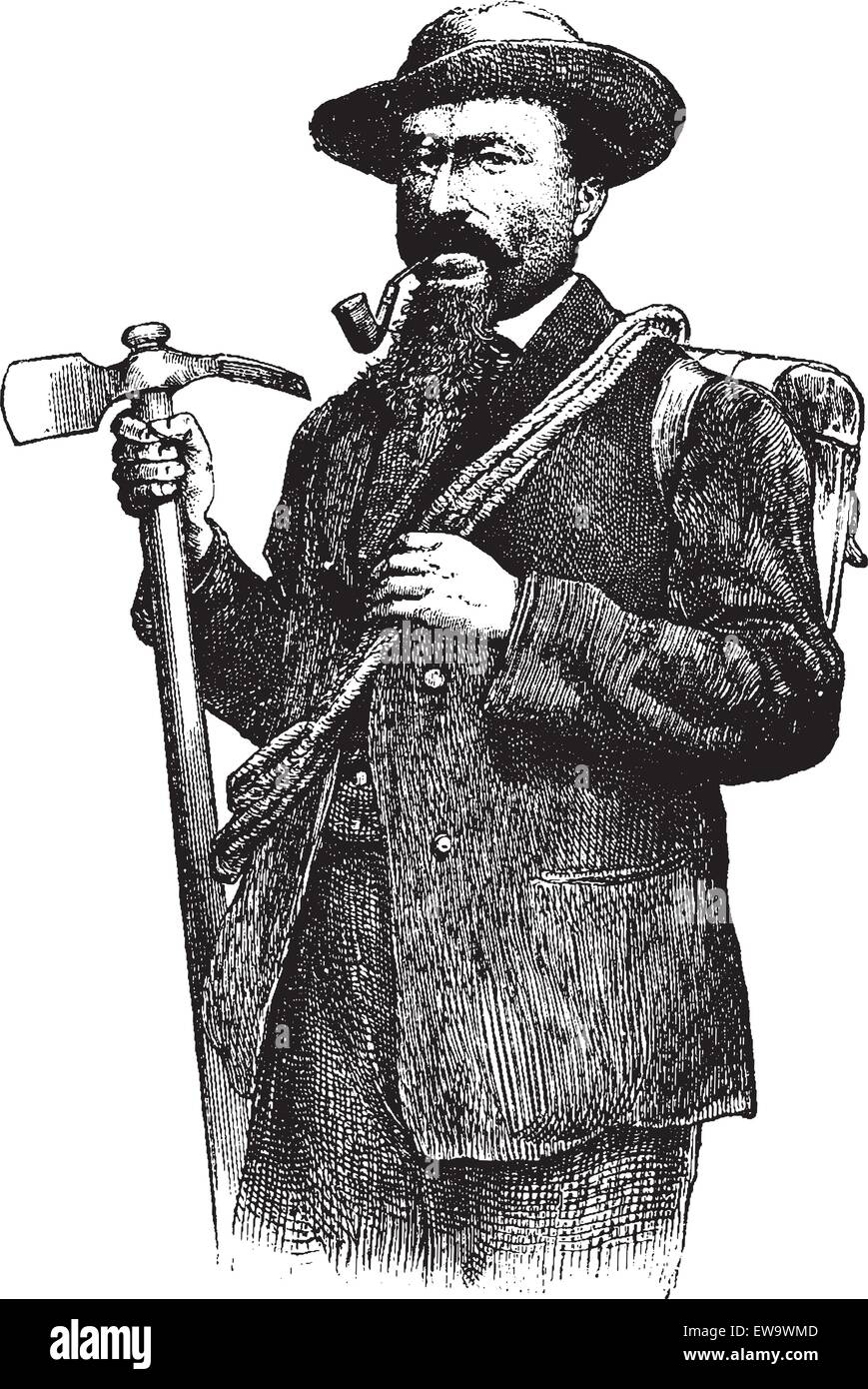 Michel Croz, Chamonix, vintage illustrazioni incise. Le Tour du Monde, viaggio ufficiale, (1872). Illustrazione Vettoriale