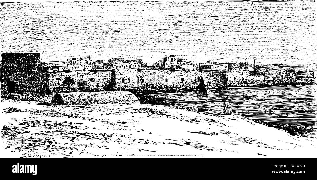 City Gate di pneumatico, in Libano, vintage illustrazioni incise. Le Tour du Monde, viaggio ufficiale, 1881 Illustrazione Vettoriale