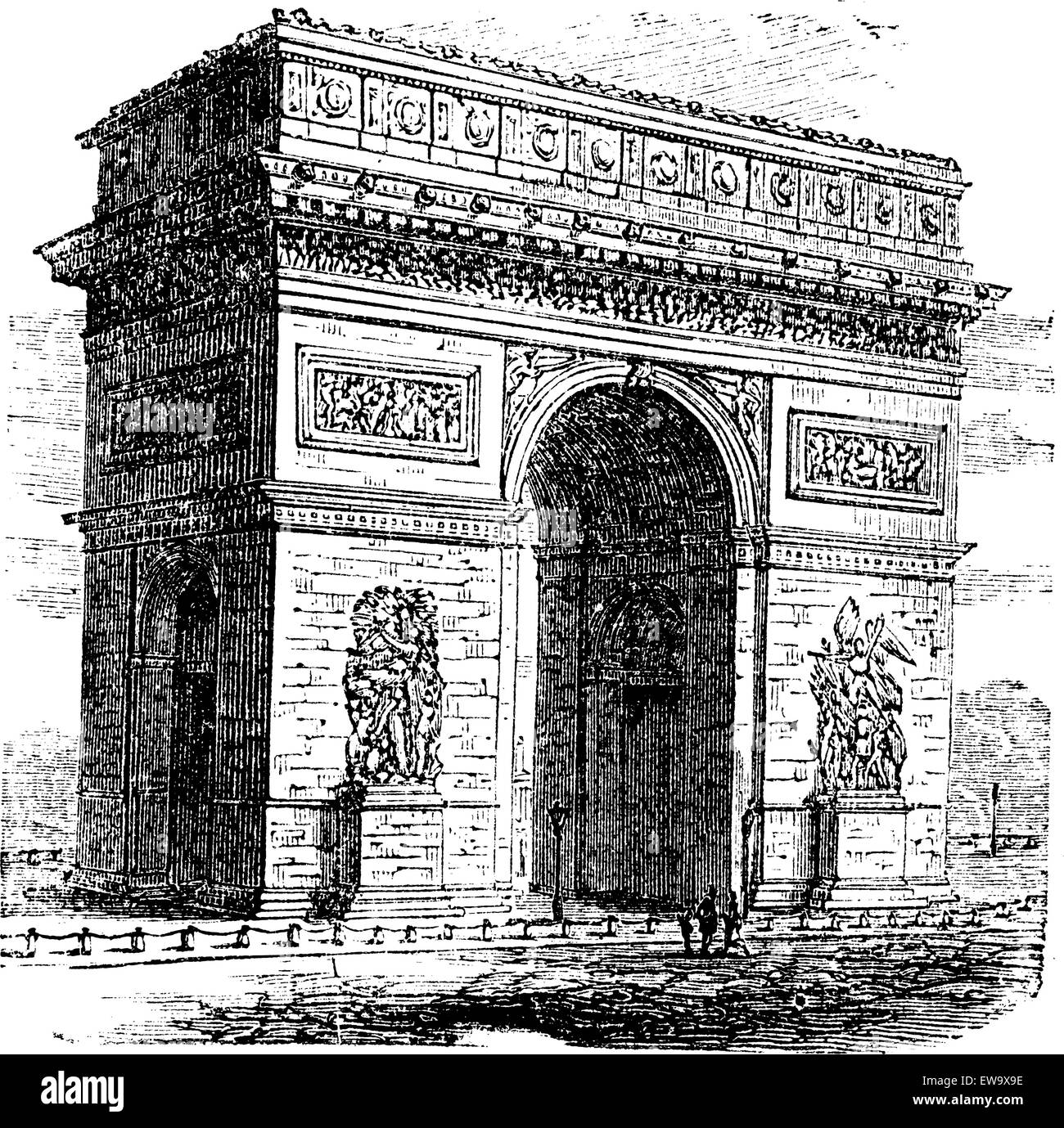 Arco Trionfale o Arco di Trionfo, Parigi, Francia. Incisione vintage. Vecchie illustrazioni incise di Arco Trionfale. È uno di t Illustrazione Vettoriale