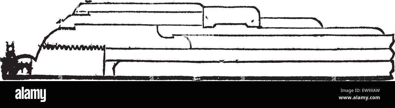 Armstrong sezione pistola antica incisione. Vecchie illustrazioni incise di una di una pistola di Armstrong sezione. Illustrazione Vettoriale