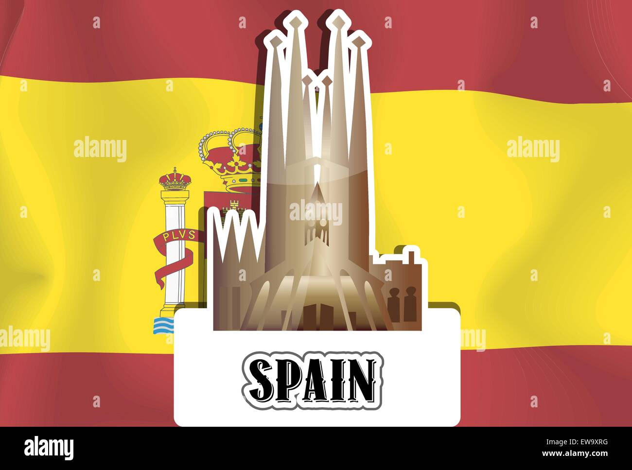 Spagna, bandiera spagnola, Sagrada Familia Basilica, illustrazione vettoriale Illustrazione Vettoriale