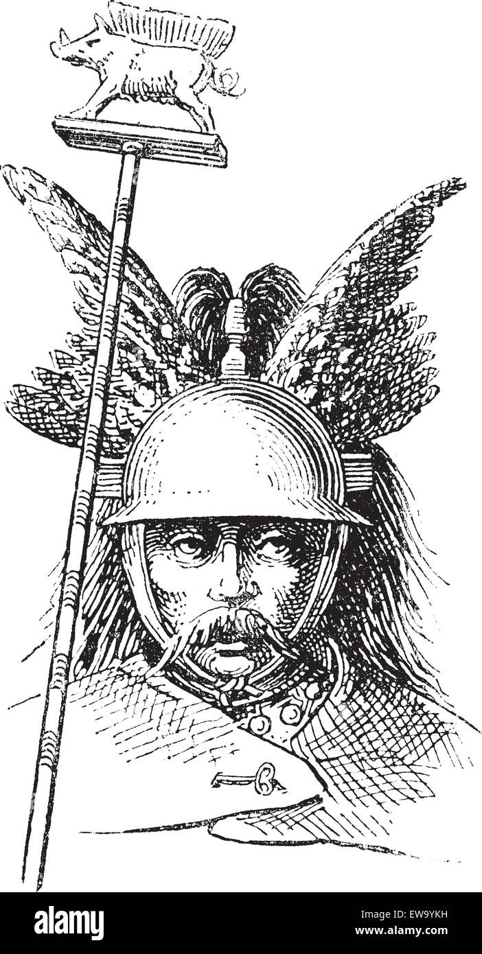 Norman casco o galea vintage incisione. Vecchie illustrazioni incise di Norman casco. Illustrazione Vettoriale