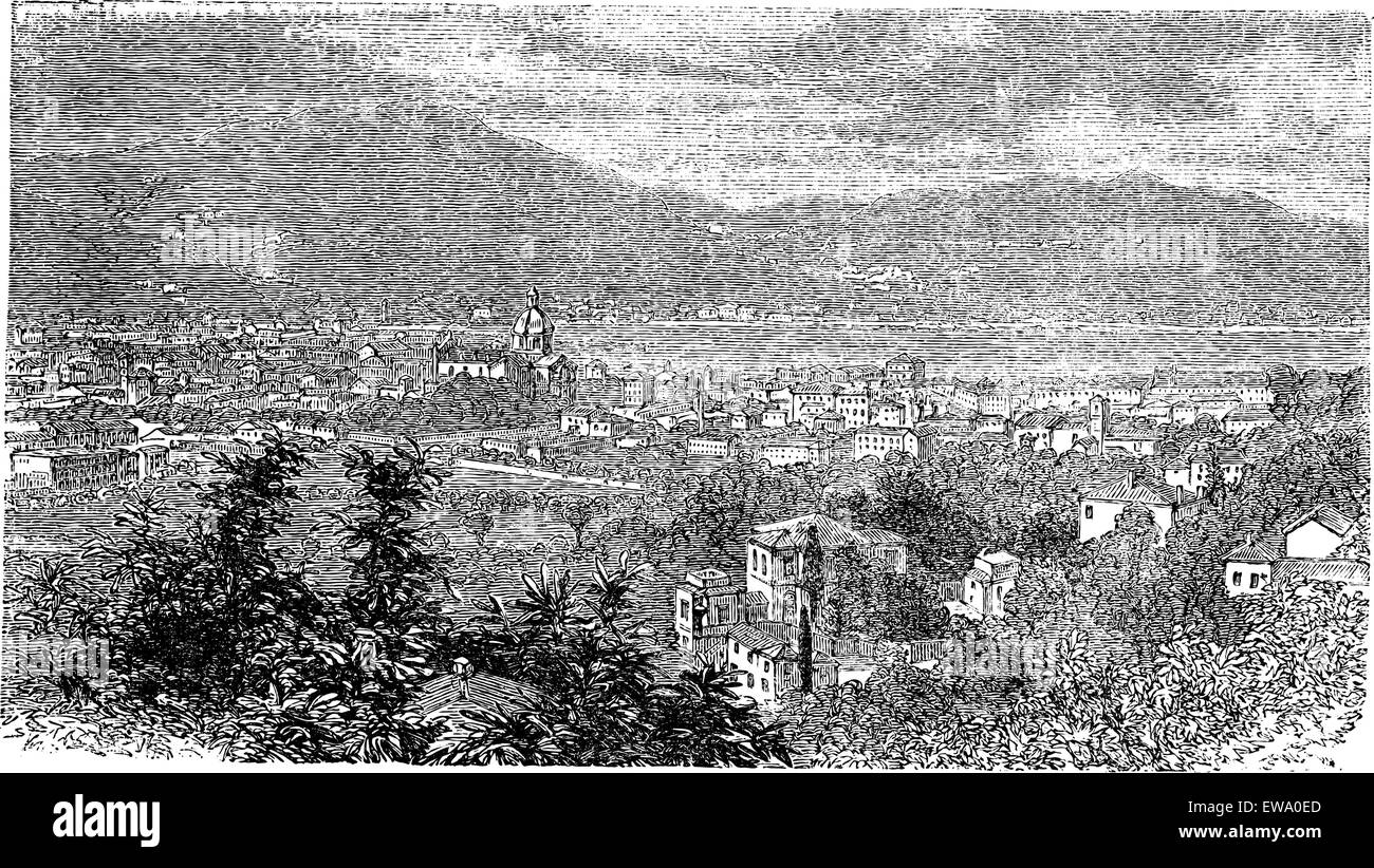 Como, in Lombardia, Italia, durante il 1890s, vintage incisione. Vecchie illustrazioni incise di Como. Illustrazione Vettoriale