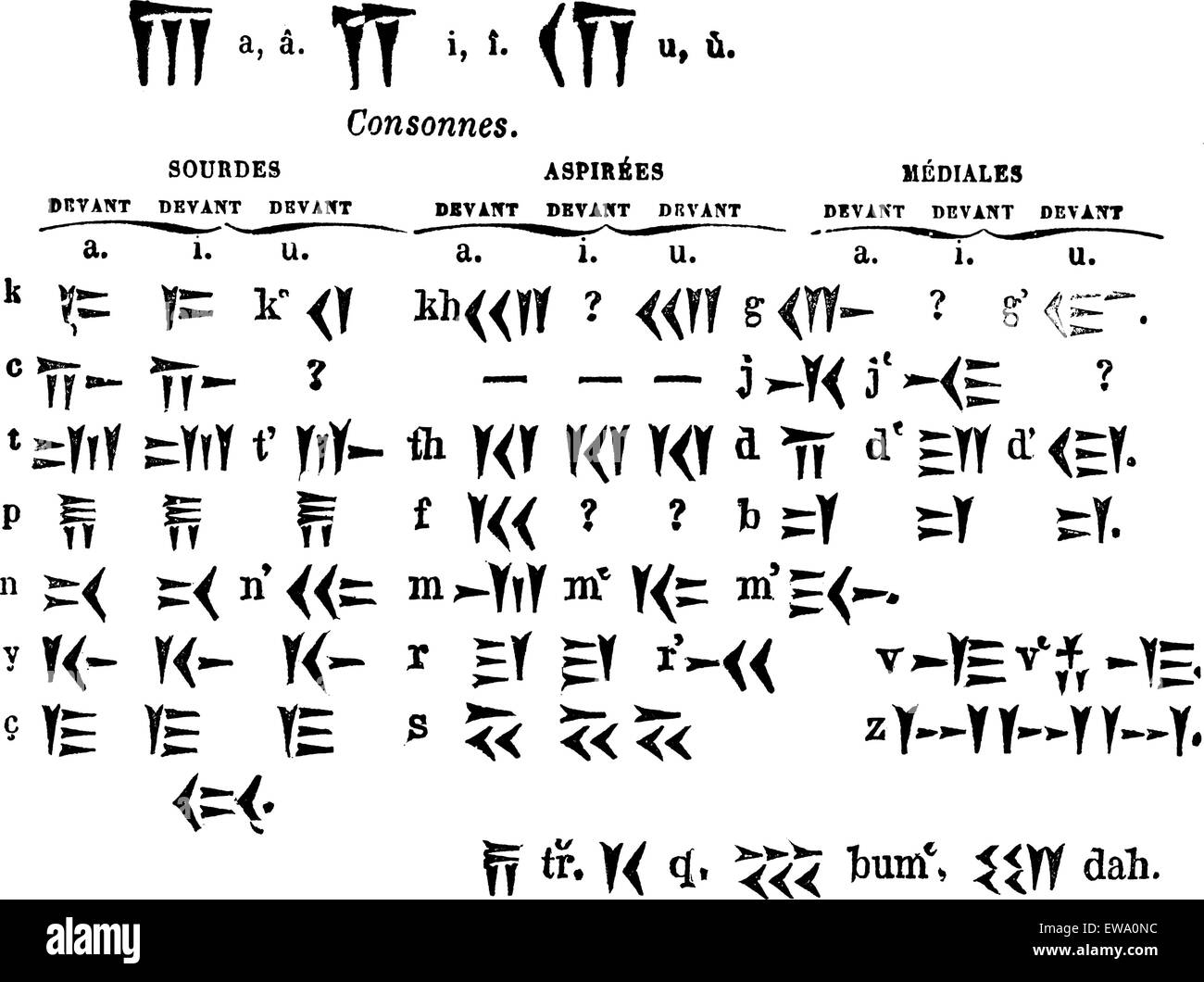 Script cuneiforme, vintage illustrazioni incise. Trousset enciclopedia (1886 - 1891). Illustrazione Vettoriale