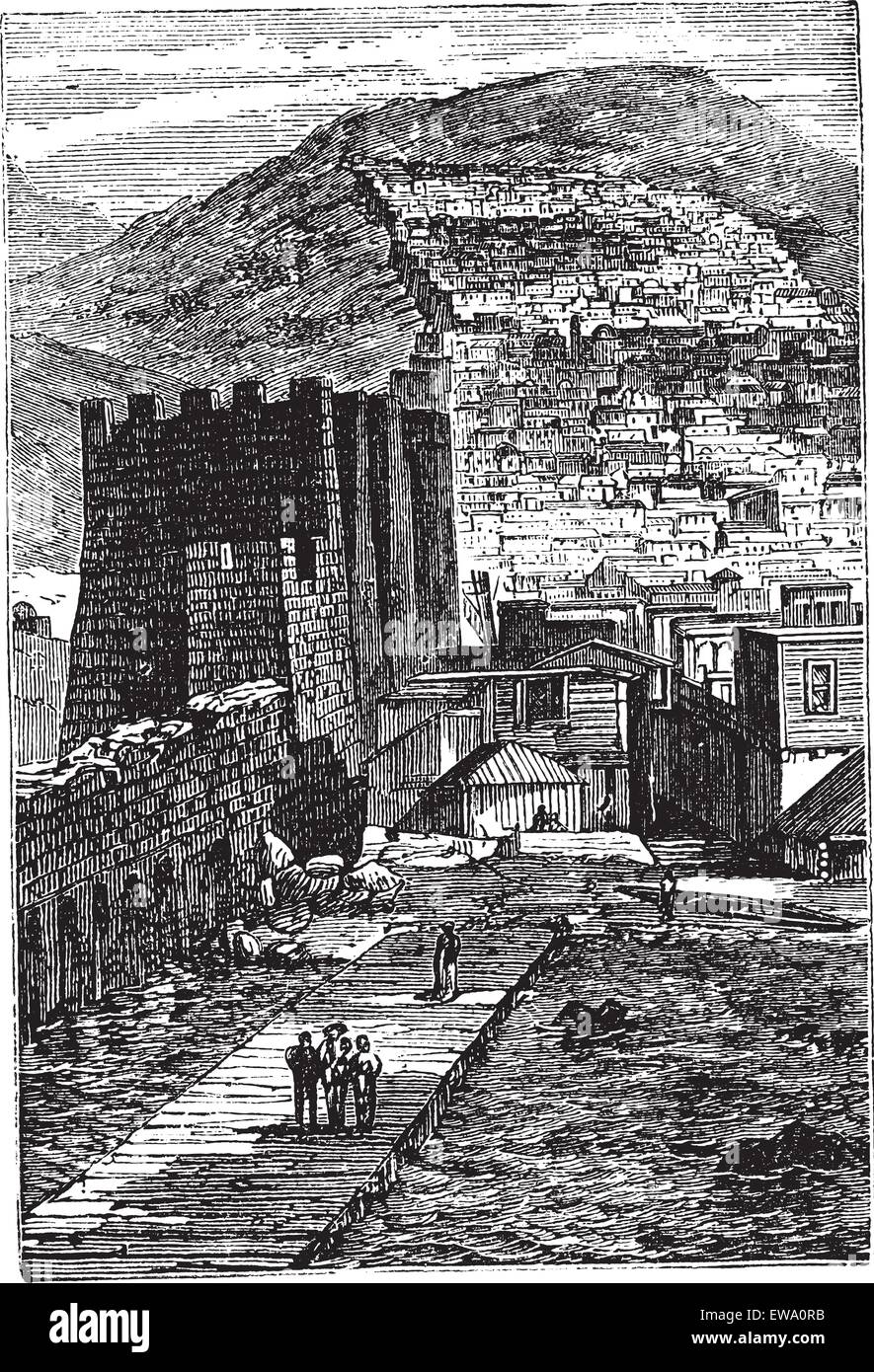 Derbent in Daghestan, Federazione russa, durante il 1890s, vintage incisione. Vecchie illustrazioni incise di Derbent. Illustrazione Vettoriale