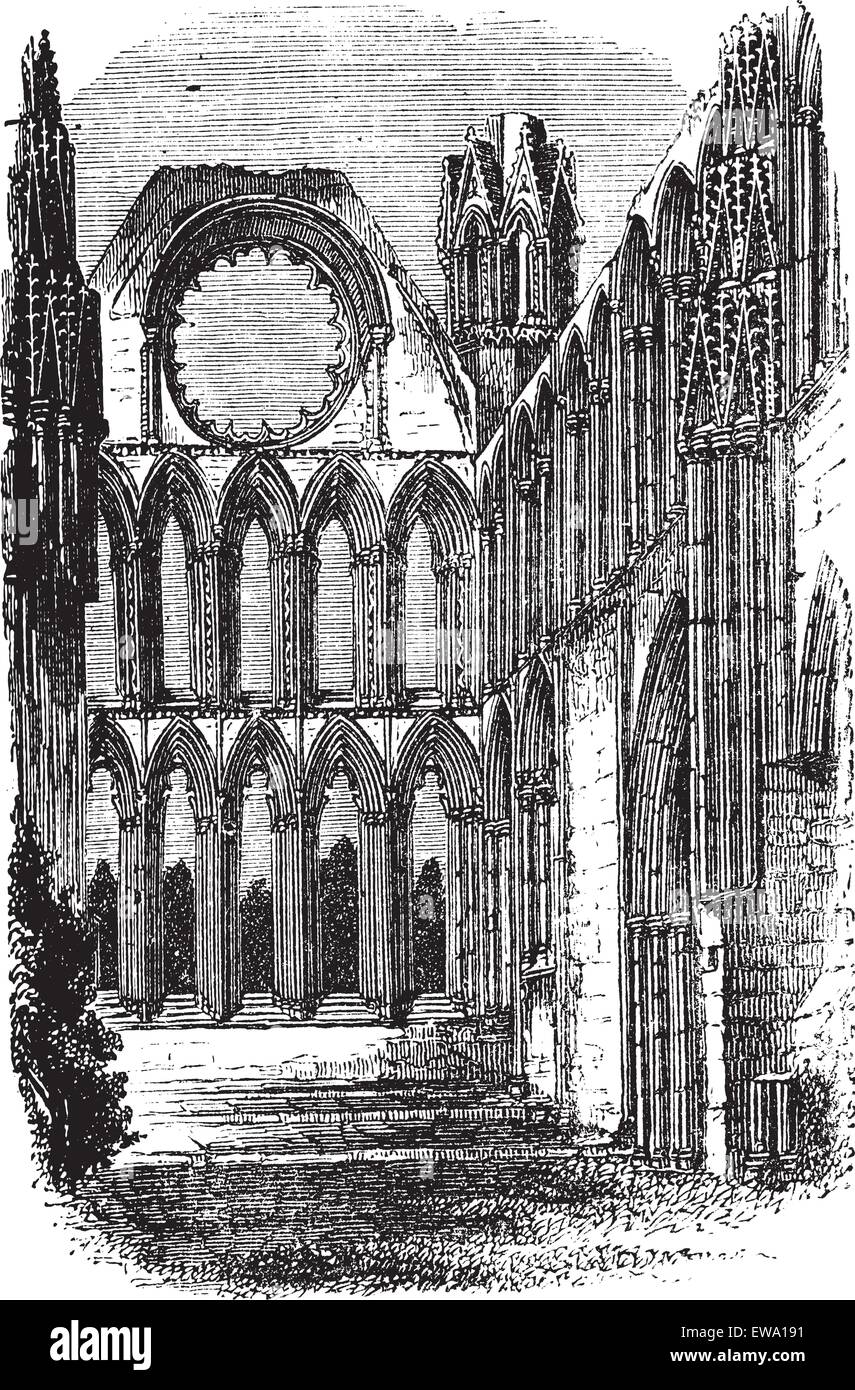 Elgin Cathedral in Moray, Scozia, durante il 1890s, vintage incisione. Vecchie illustrazioni incise di Elgin Cathedral. Illustrazione Vettoriale