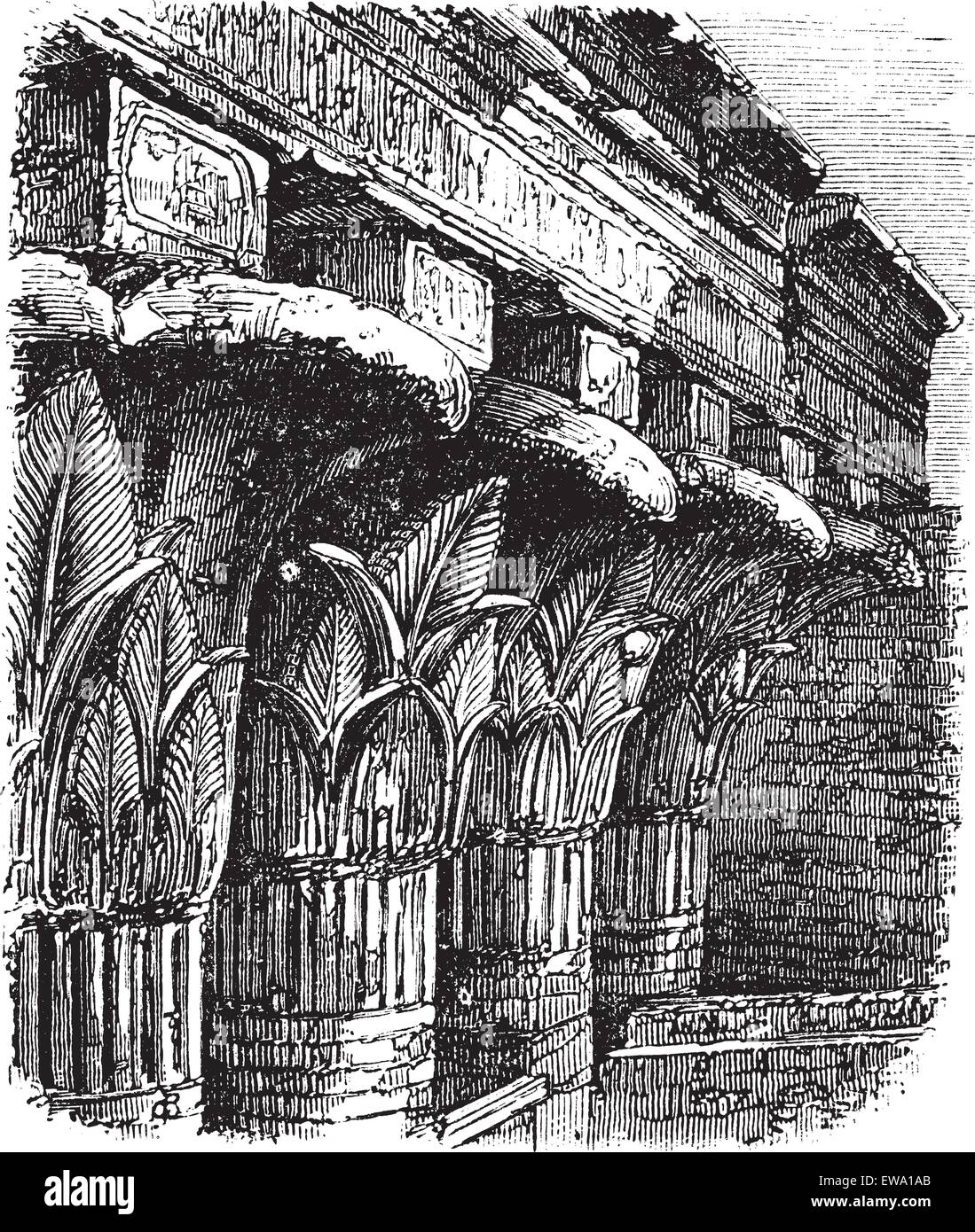 Grand Portico o traversa del presso il Tempio di Khnum, in Esna, Egitto, durante il 1890s, vintage incisione. Vecchio illustrati inciso Illustrazione Vettoriale