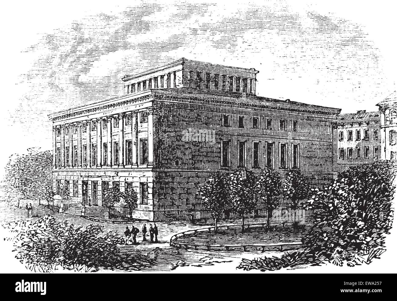 Università di Halle-Wittenberg vintage incisione. Vecchie illustrazioni incise dell università di Halle-Wittenberg,1800s Illustrazione Vettoriale