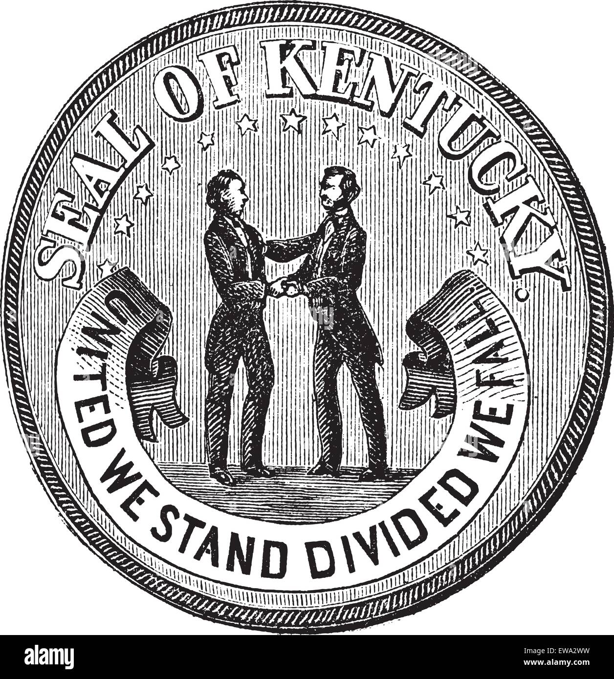 Sigillo dello Stato del Kentucky incisione vintage. Vecchie illustrazioni incise del sigillo dello Stato del Kentucky Illustrazione Vettoriale