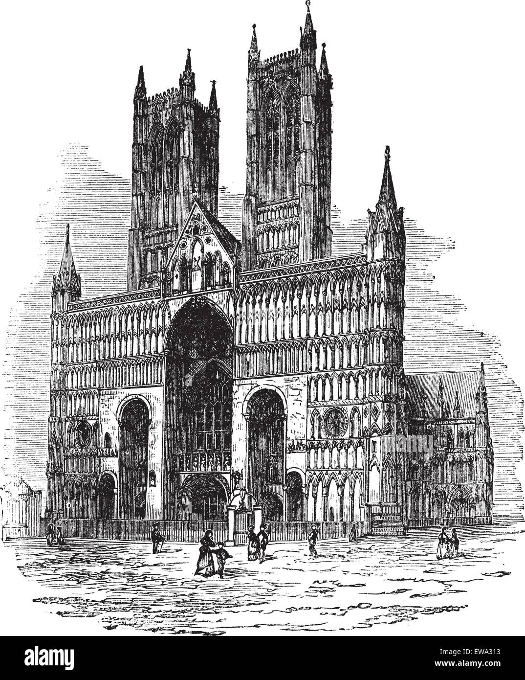 Cattedrale di Lincoln o la chiesa cattedrale della Beata Vergine Maria di Lincoln. vintage illustrazioni incise. Trousset enciclopedia (1886 - 1891). Illustrazione Vettoriale
