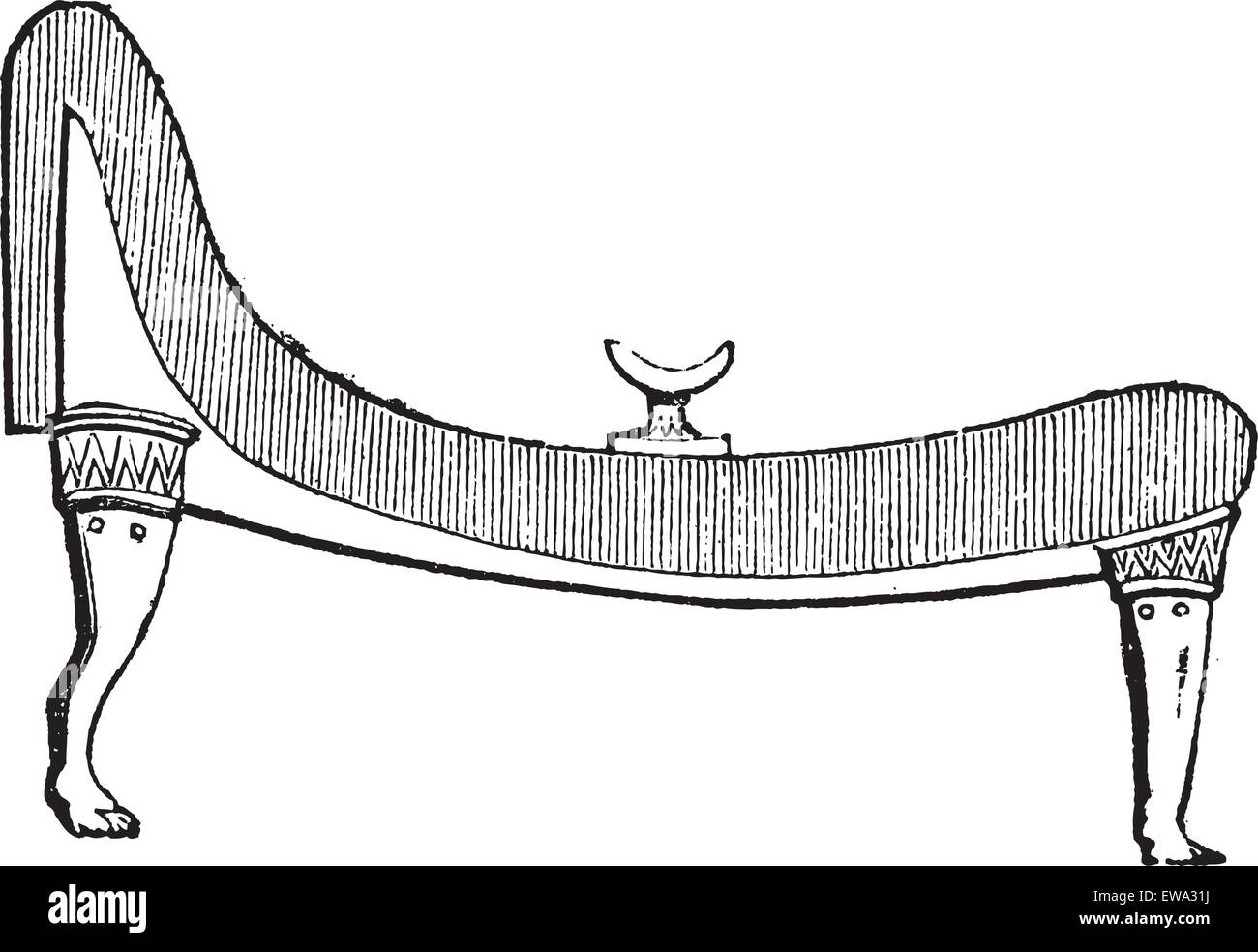 Antico letto egiziana, vintage incisione. Vecchie illustrazioni incise dell antico letto egiziana isolato su uno sfondo bianco. Illustrazione Vettoriale