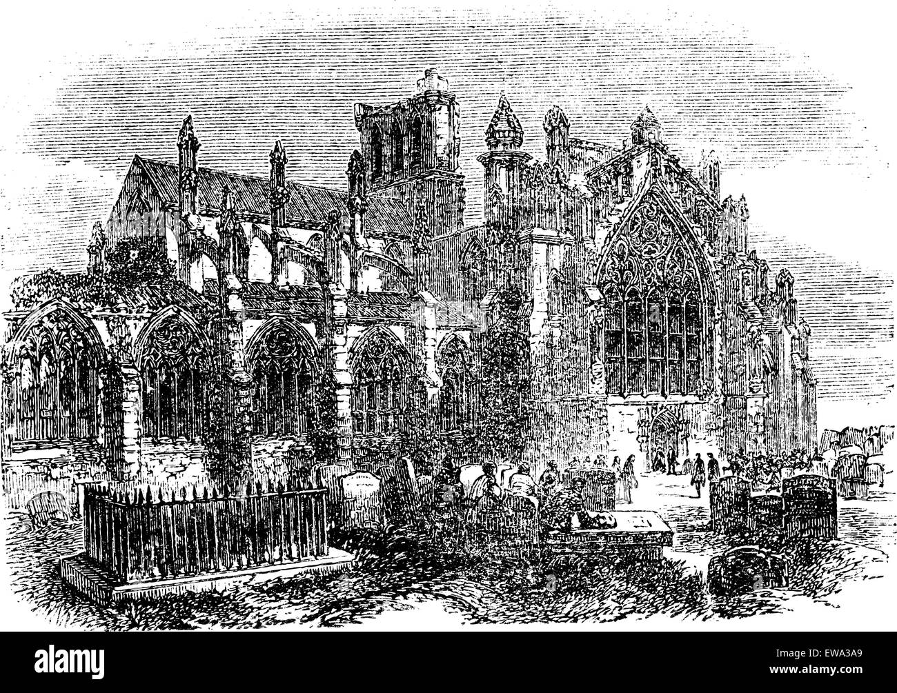 Melrose Abbey, Scozia, vintage illustrazioni incise. Trousset enciclopedia (1886 - 1891). Illustrazione Vettoriale