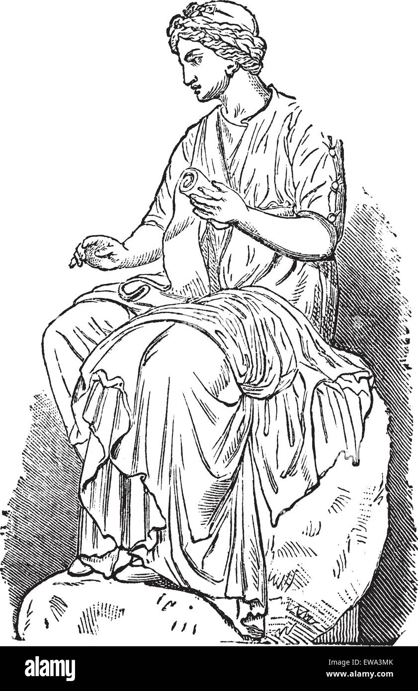 Calliope, musa della poesia epica, vintage illustrazioni incise. Trousset enciclopedia (1886 - 1891). Illustrazione Vettoriale