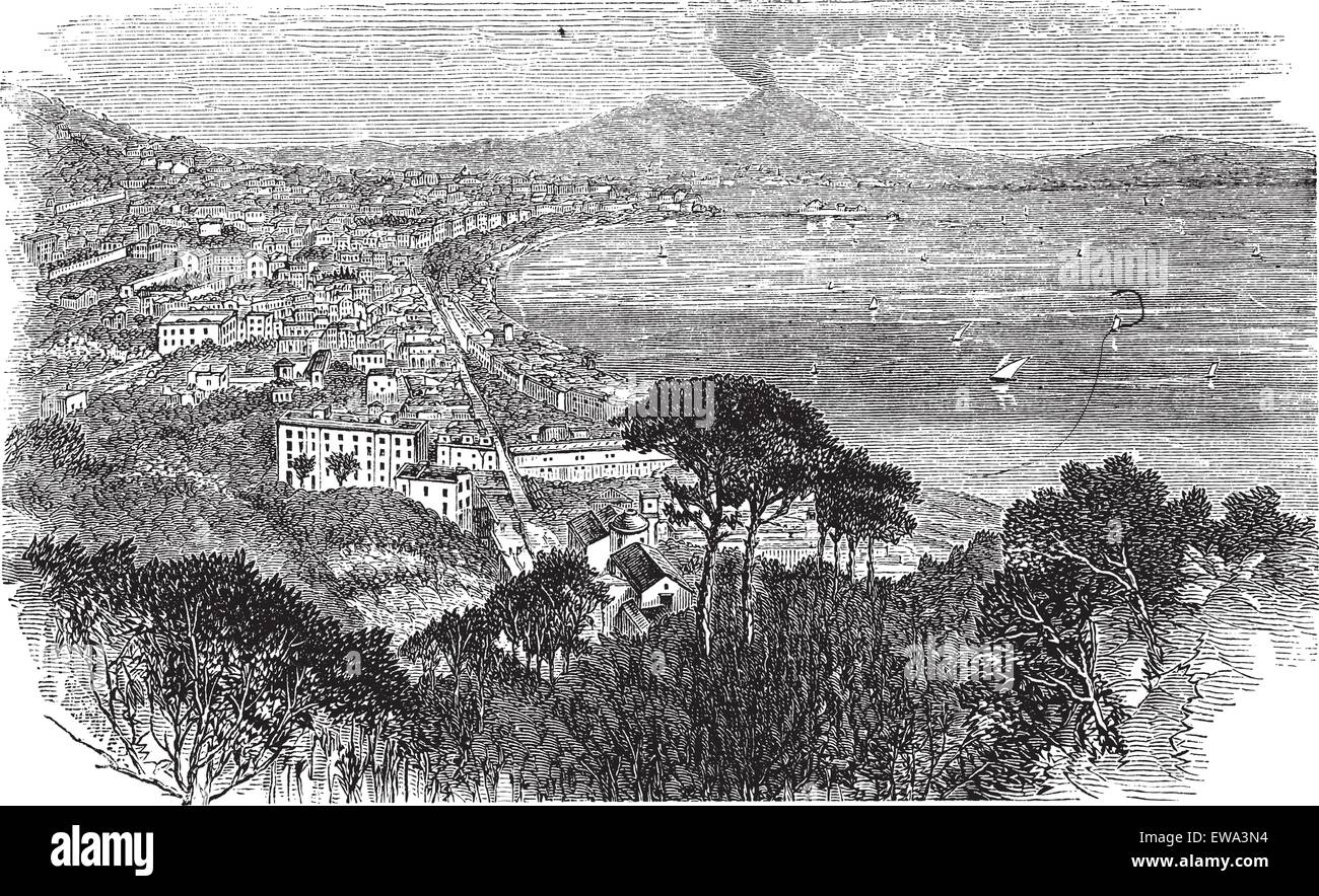 Napoli in Campania, Italia, vintage illustrazioni incise. Trousset enciclopedia (1886 - 1891). Illustrazione Vettoriale