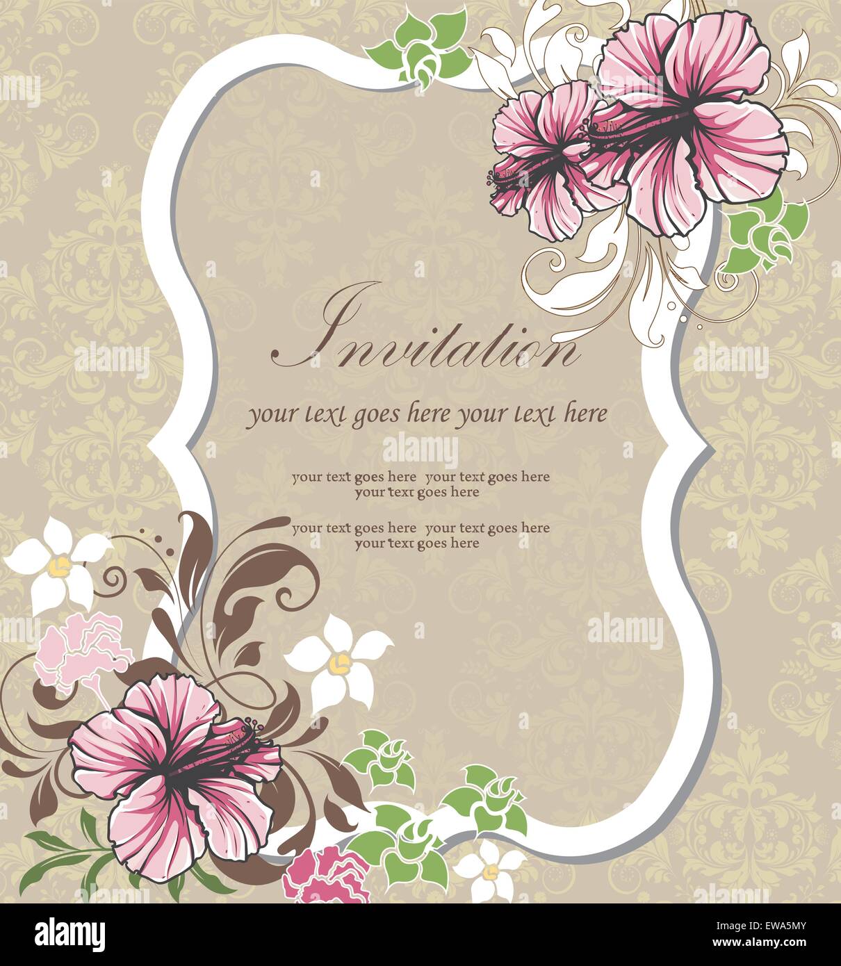 Vintage scheda invito ornato di eleganti astratta Retrò design floreale, multi-colore di fiori e foglie su sfondo grigio Illustrazione Vettoriale