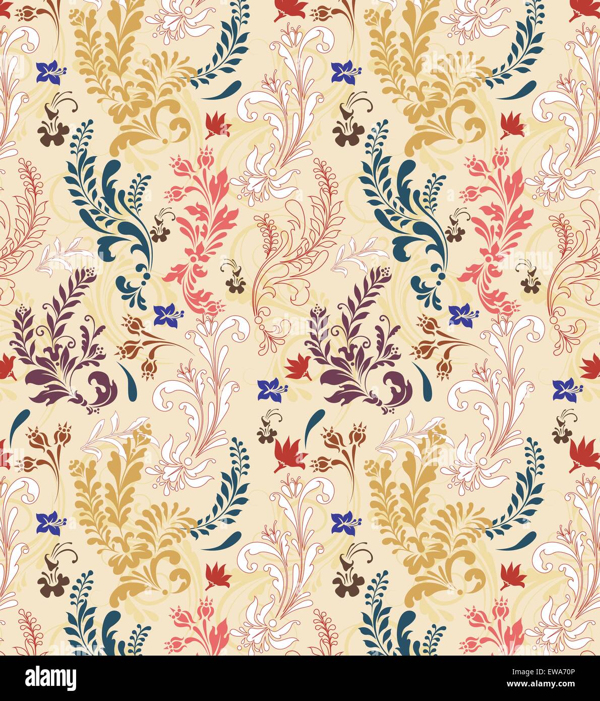 Sfondo Vintage ornato di eleganti astratta Retrò design floreale, multi-colore di fiori e foglie su sfondo beige Illustrazione Vettoriale