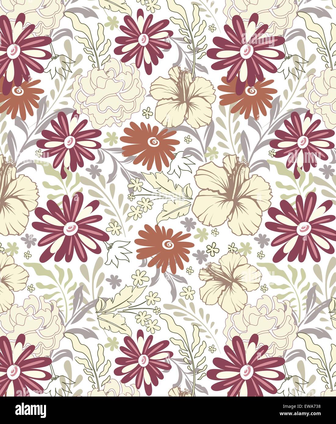 Sfondo Vintage ornato di eleganti astratta Retrò design floreale, multi-colore di fiori e foglie su sfondo bianco Illustrazione Vettoriale