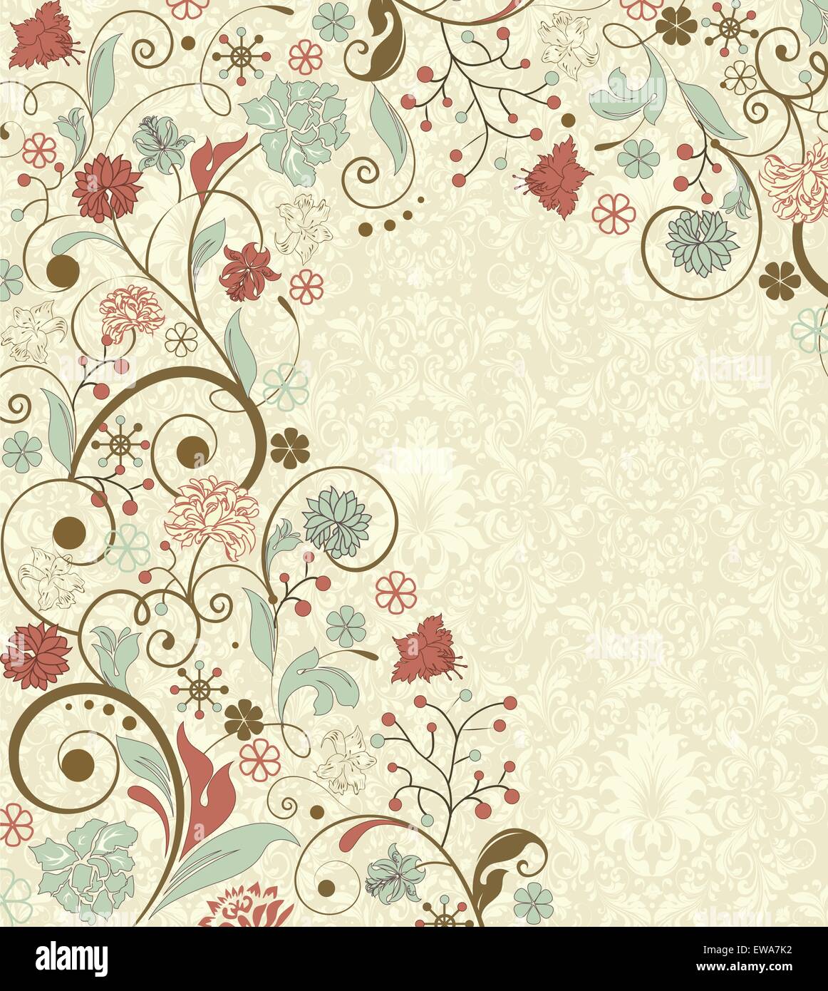 Sfondo Vintage ornato di eleganti astratta Retrò design floreale, multi-colore di fiori e foglie di giallo pallido. Vettore Illustrazione Vettoriale