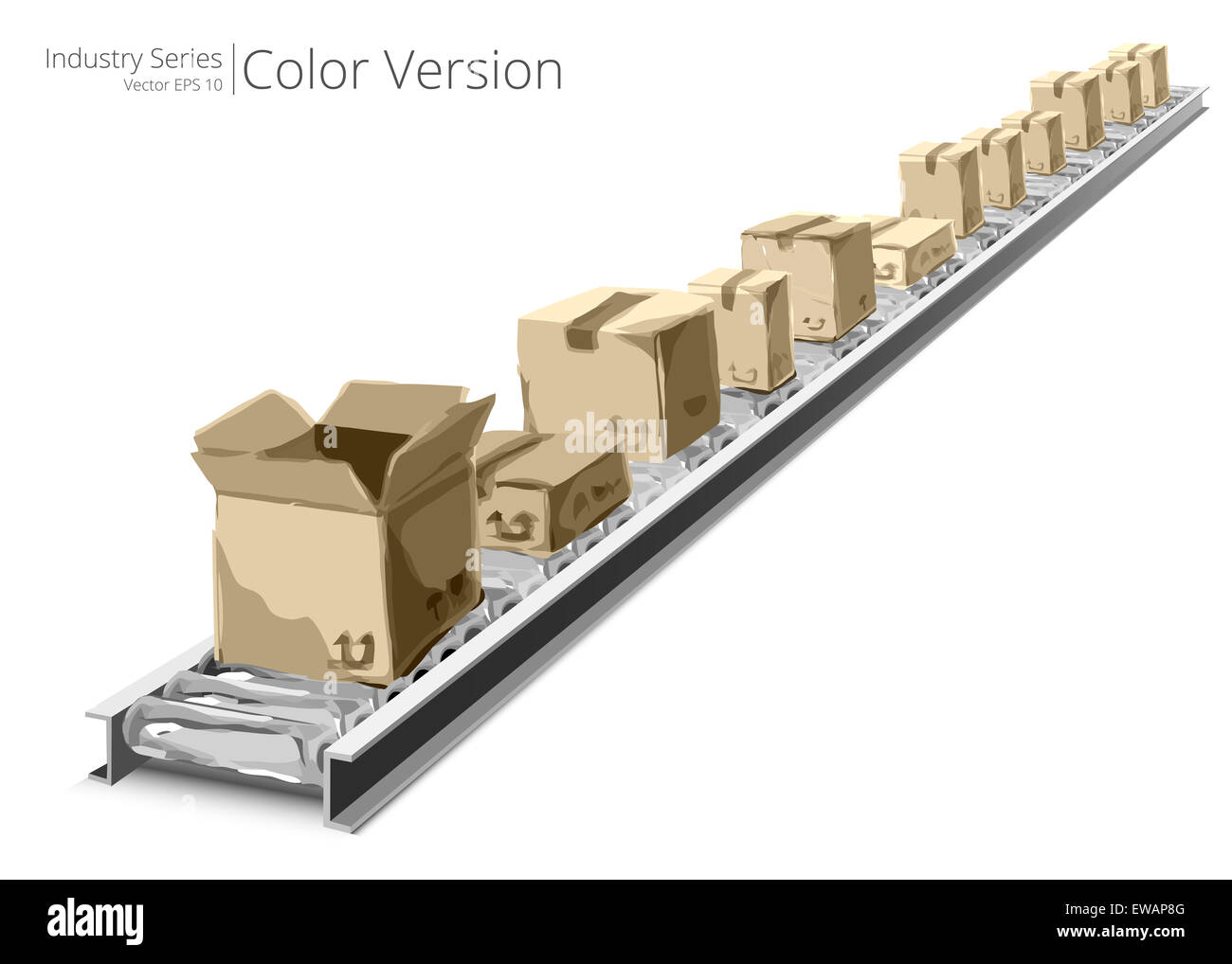 Illustrazione Vettoriale del nastro trasportatore, serie a colori. Foto Stock