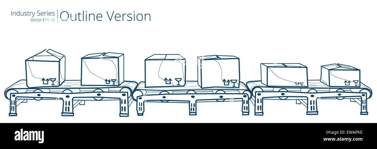 Illustrazione Vettoriale del nastro trasportatore, Outline serie. Foto Stock