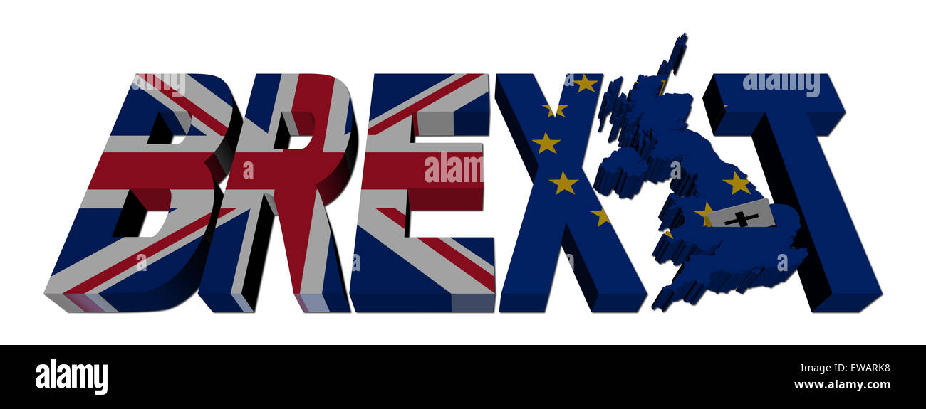 Testo Brexit con British e bandiera Ue illustrazione Foto Stock