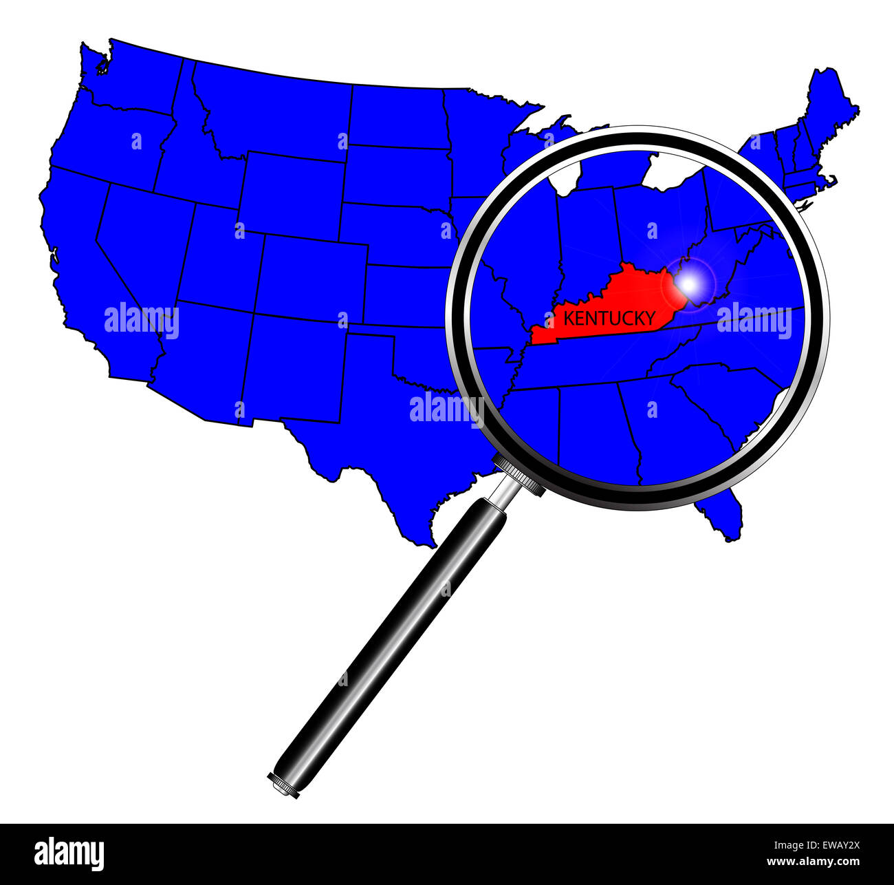Stato del Kentucky outline e icona set inset in una mappa degli Stati Uniti d'America Foto Stock