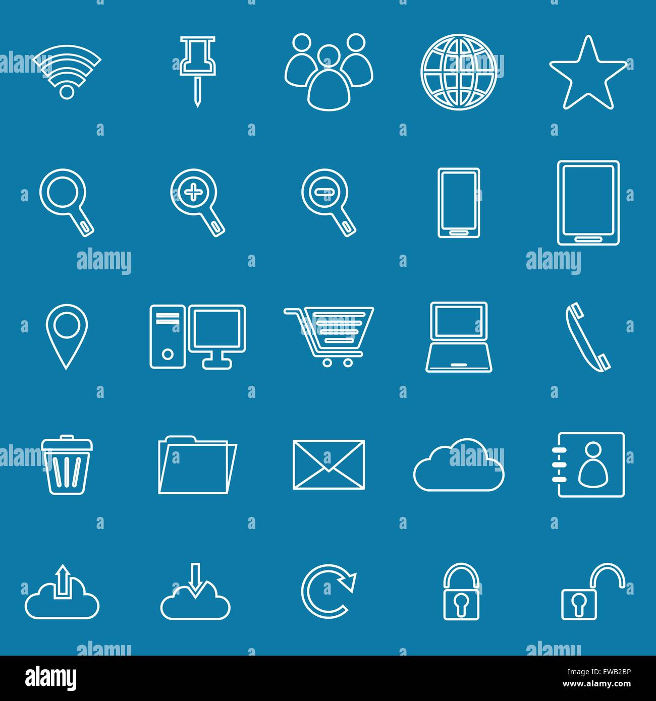 Linea Internet icone su sfondo blu, vettore di stock Illustrazione Vettoriale