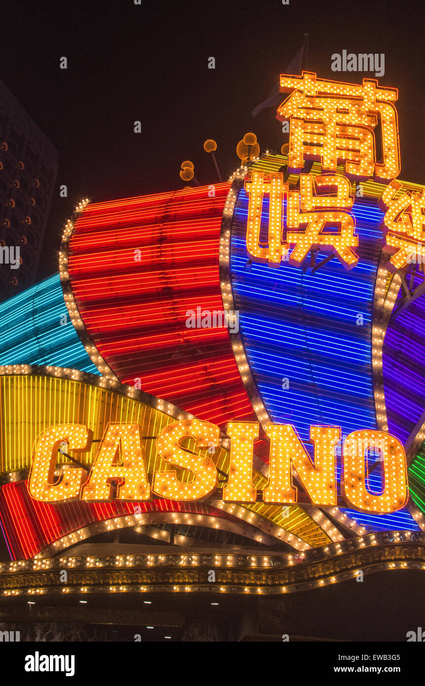 Segno di Casino Lisboa Macau, famoso casinò hotel. Foto Stock