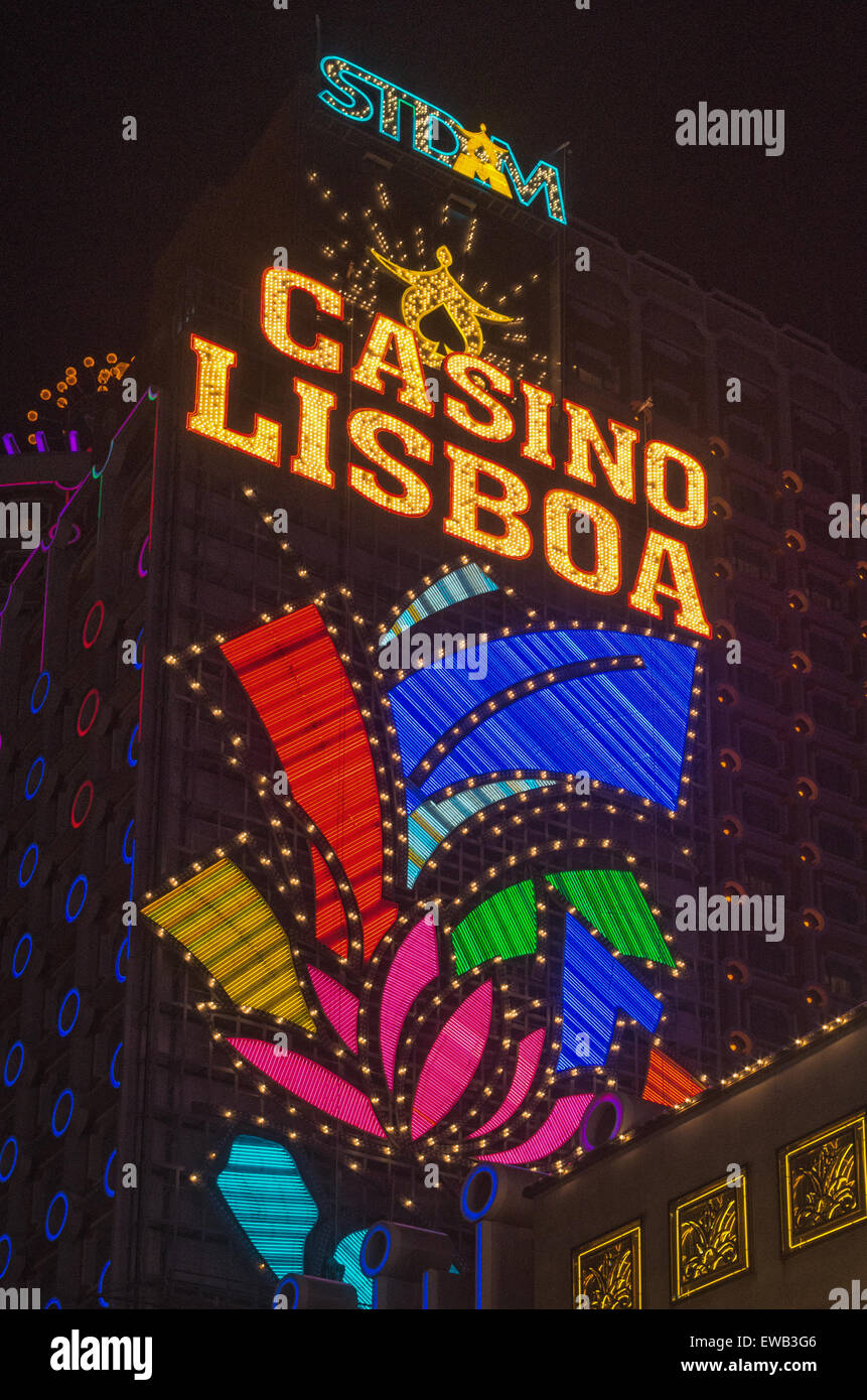 Segno di Casino Lisboa Macau, famoso casinò hotel. Foto Stock