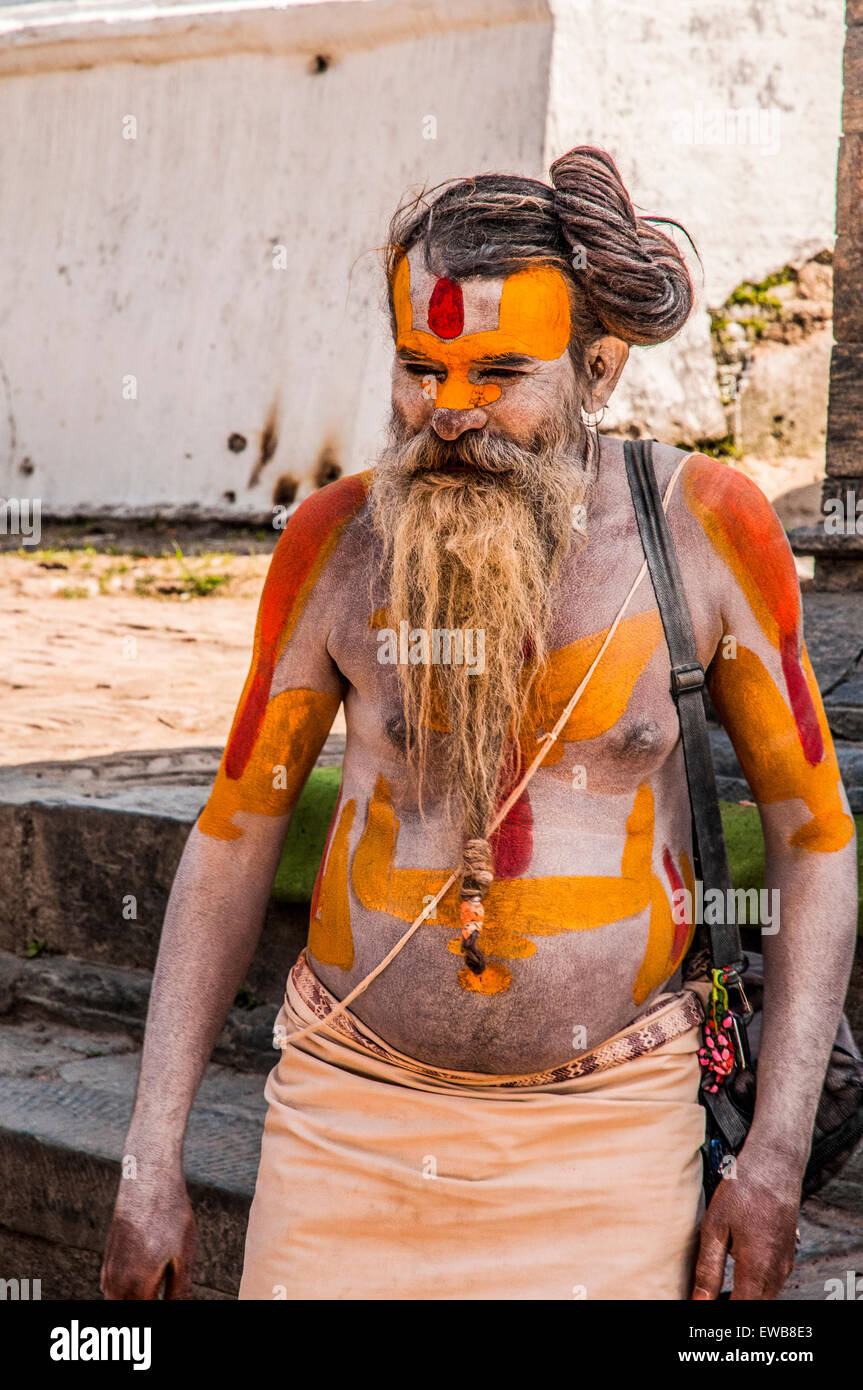 Un Sadhu asceta o praticante di yoga (Yogi) che ha rinunciato a perseguire i primi tre obiettivi indù della vita: kama (enjoyme Foto Stock