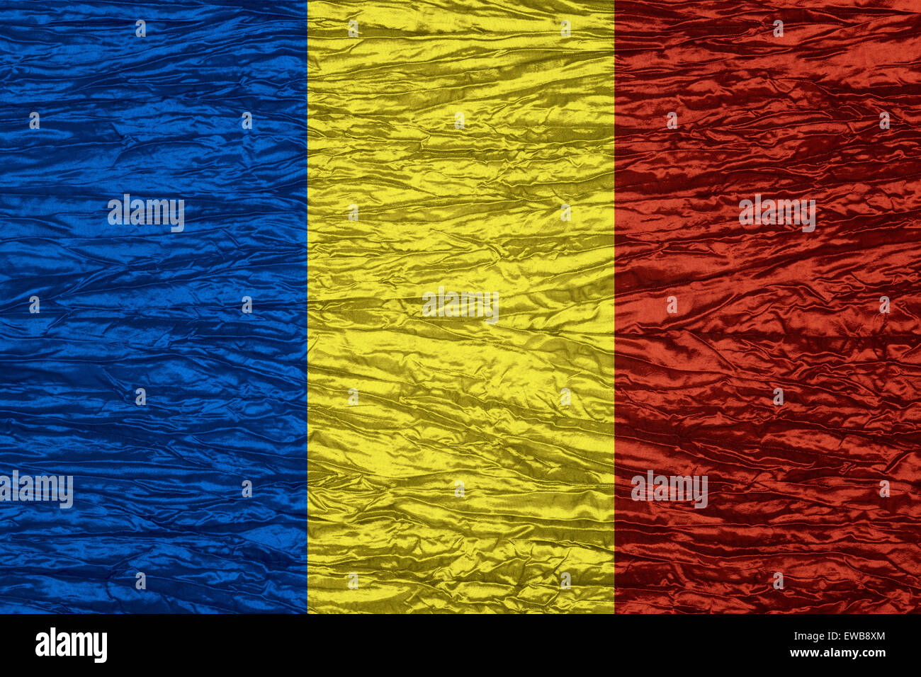 Bandiera della Romania o banner rumeno sulla tela la texture Foto Stock