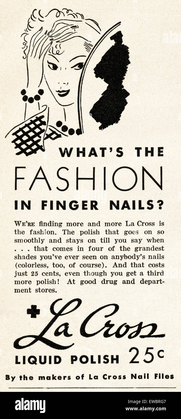 1930s Vintage American annuncio rivista datata novembre 1933 pubblicità LA CROCE liquido smalto per unghie Foto Stock