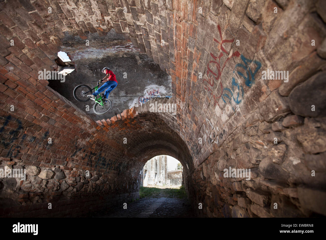 Trial Bike in una vecchia hacienda in Morelos, Messico. Foto Stock