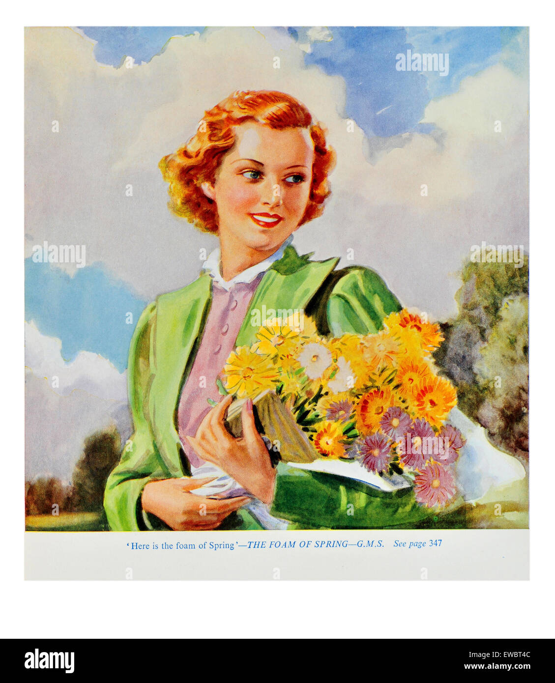 Ritratto di donna fiori di contenimento mentre passeggiate in estate Foto Stock