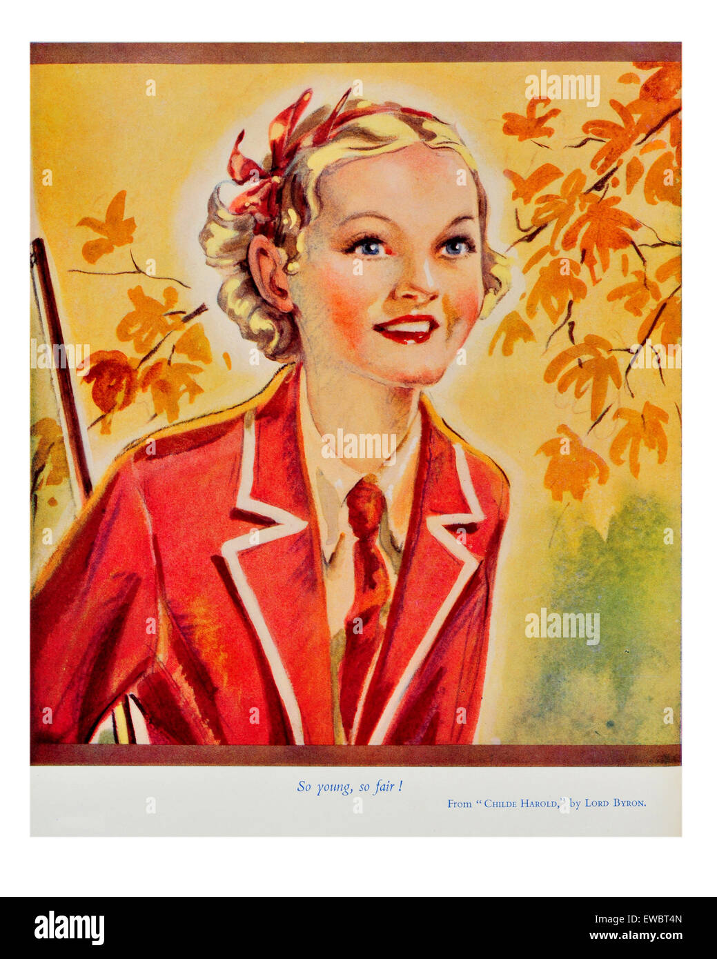 Ritratto di School girl in uniforme al tempo di autunno Foto Stock