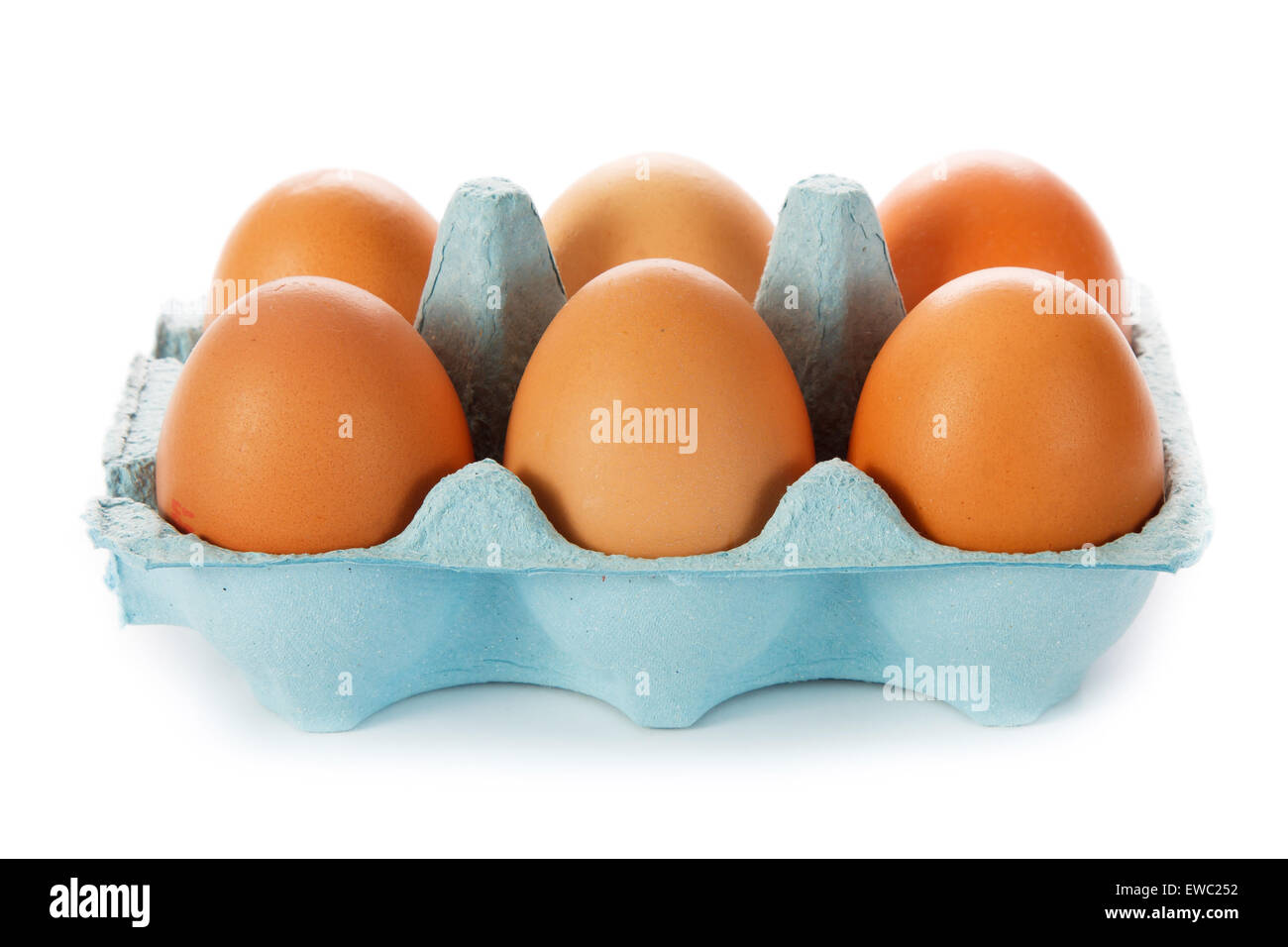 Cartone uovo box e sei uova Foto Stock
