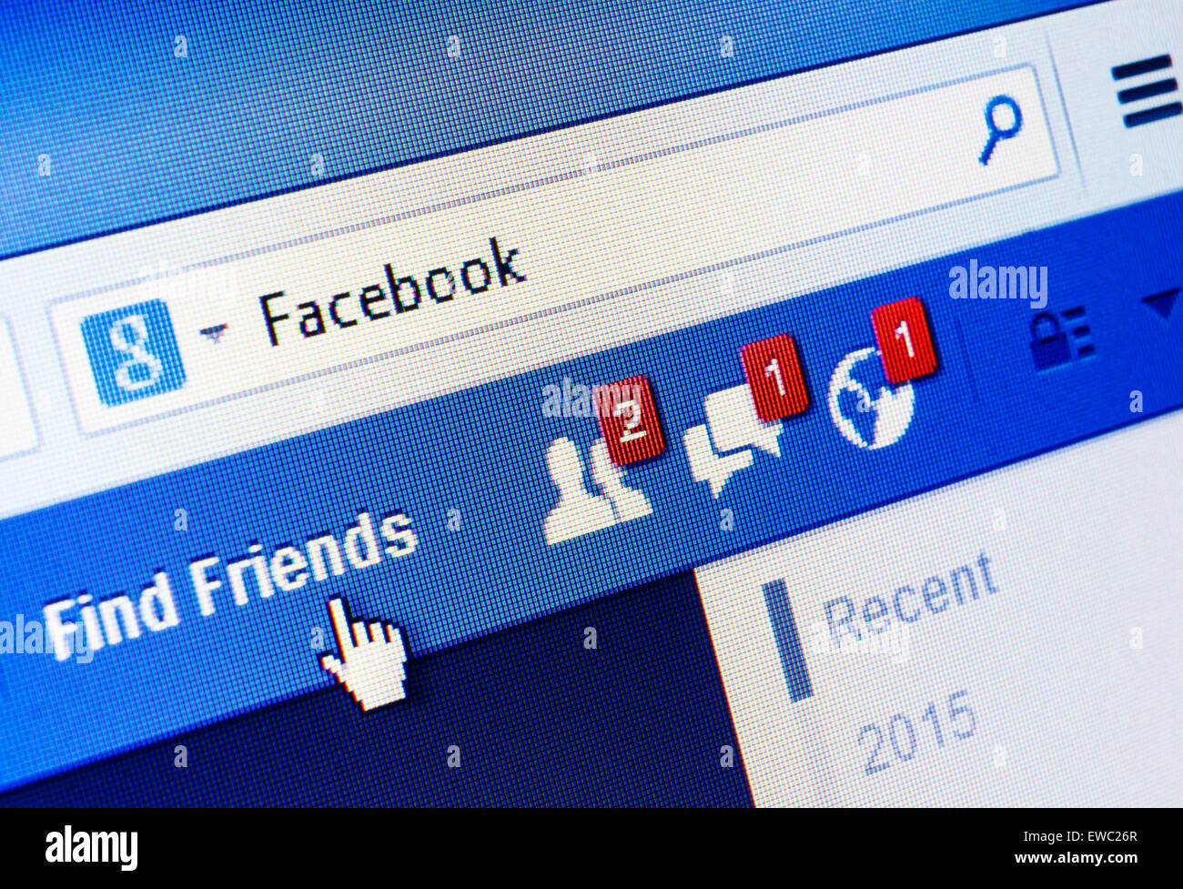GDANSK, Polonia - 18 gennaio 2015. Facebook.com homepage sullo schermo. Facebook è un servizio online di social networking e microblogging Foto Stock