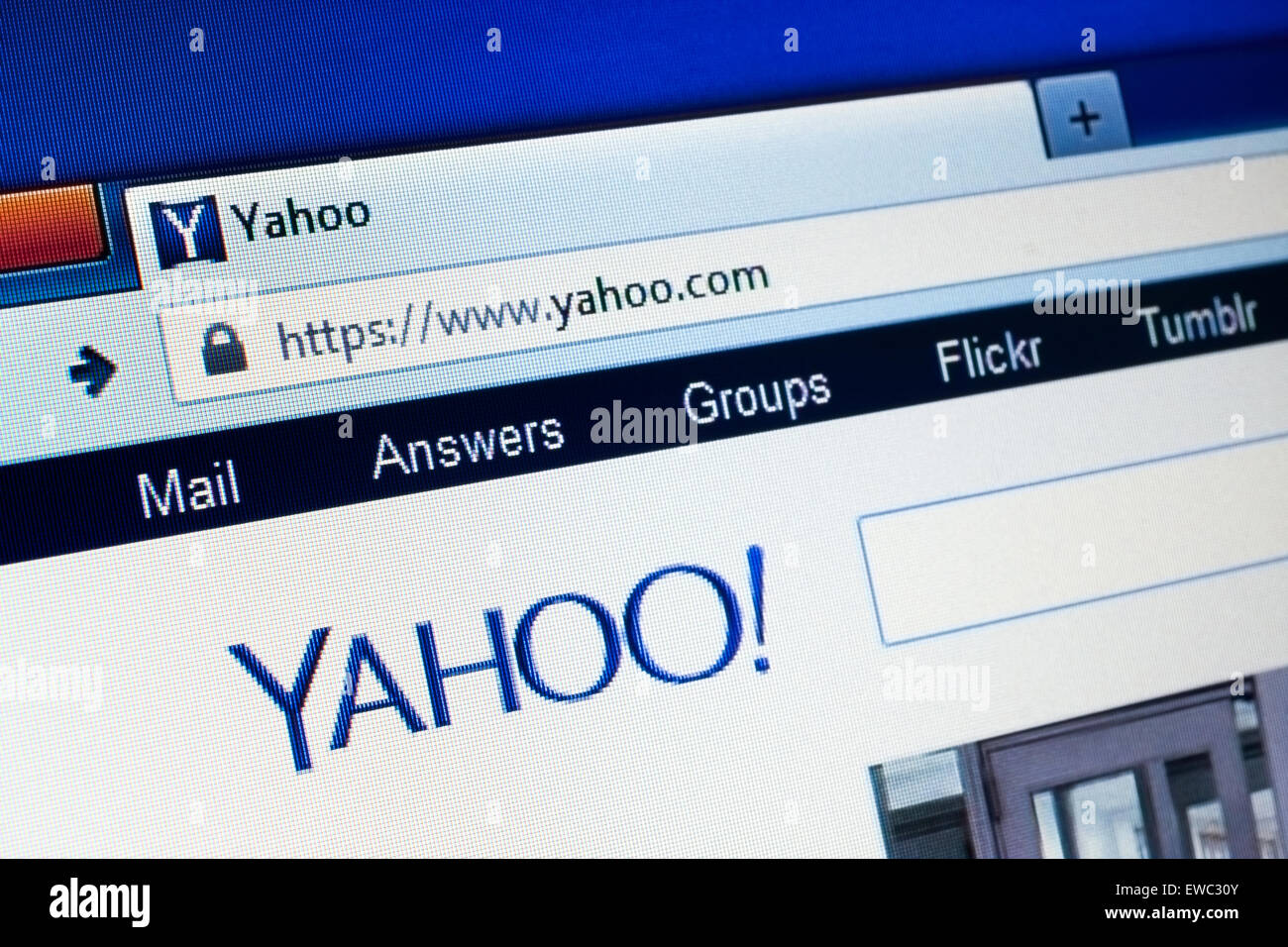 GDANSK, Polonia - 15 Aprile 2015.Yahoo homepage sullo schermo del computer. Yahoo è una multinazionale americana Internet Corporation Foto Stock