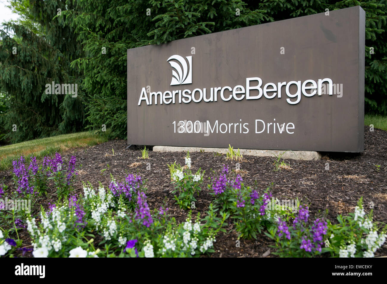Un logo segno al di fuori della sede di AmerisourceBergen in Chesterbrook, Pennsylvania. Foto Stock