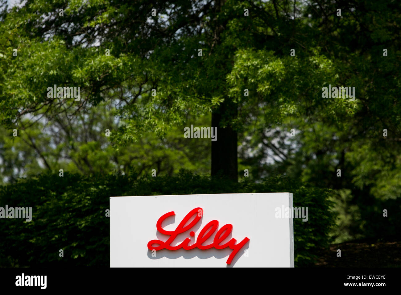 Un segno del logo al di fuori di una struttura occupata da Eli Lilly and Company a Somerville, New Jersey. Foto Stock