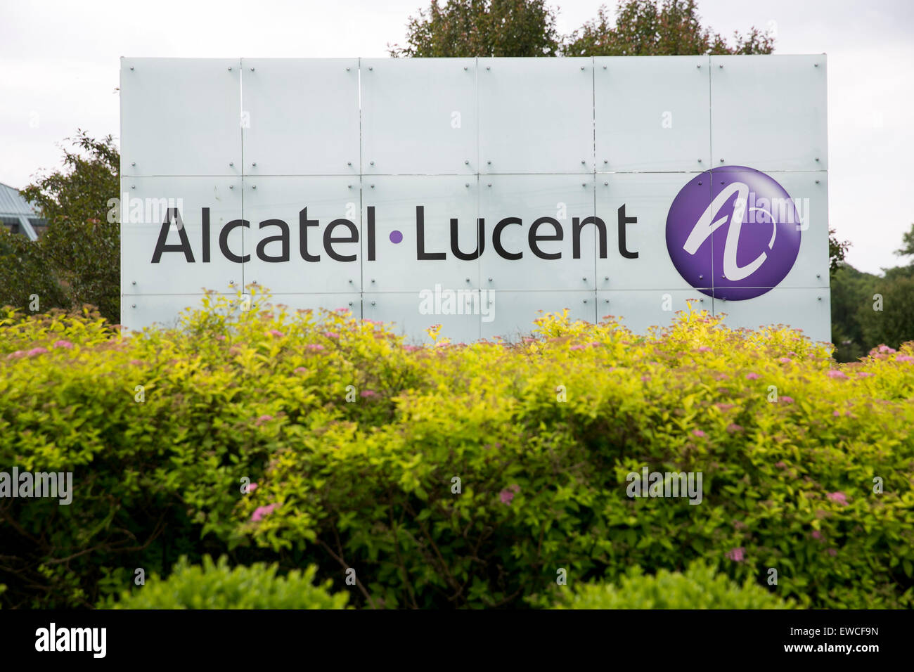 Un logo segno al di fuori della sede di Bell Labs, una controllata di Alcatel-Lucent, in Murray Hill, New Jersey. Foto Stock