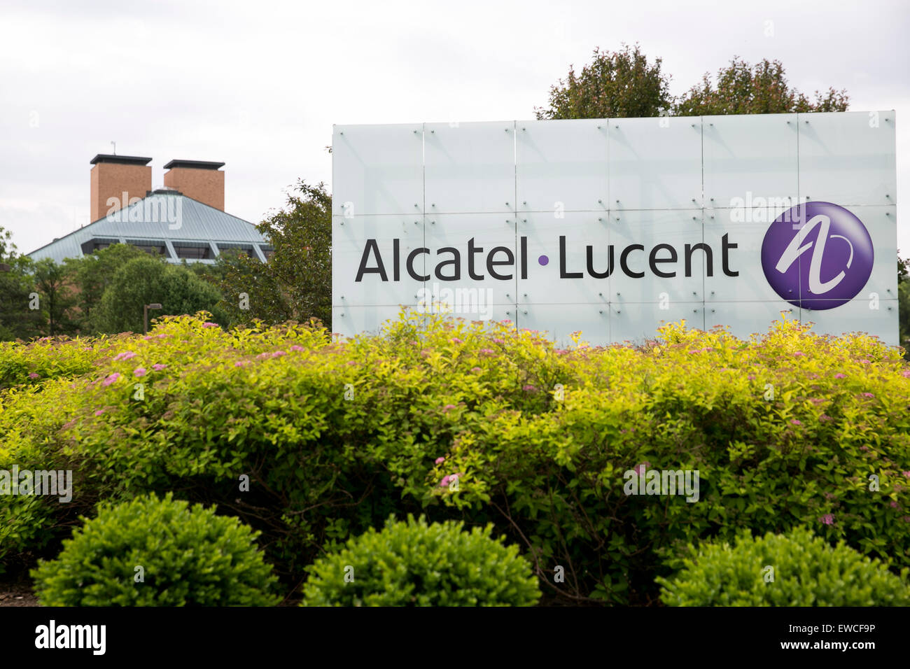 Un logo segno al di fuori della sede di Bell Labs, una controllata di Alcatel-Lucent, in Murray Hill, New Jersey. Foto Stock