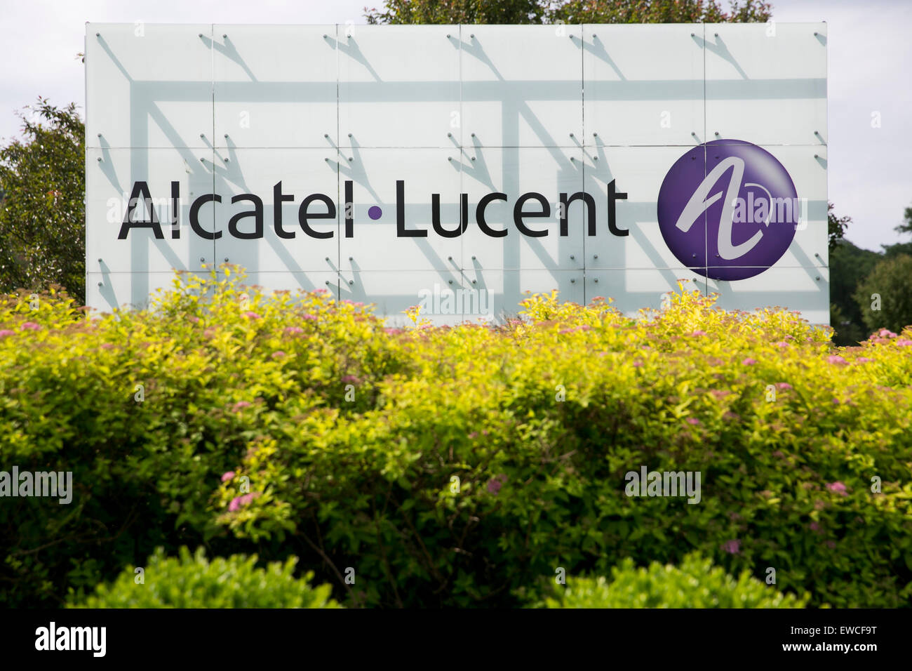 Un logo segno al di fuori della sede di Bell Labs, una controllata di Alcatel-Lucent, in Murray Hill, New Jersey. Foto Stock