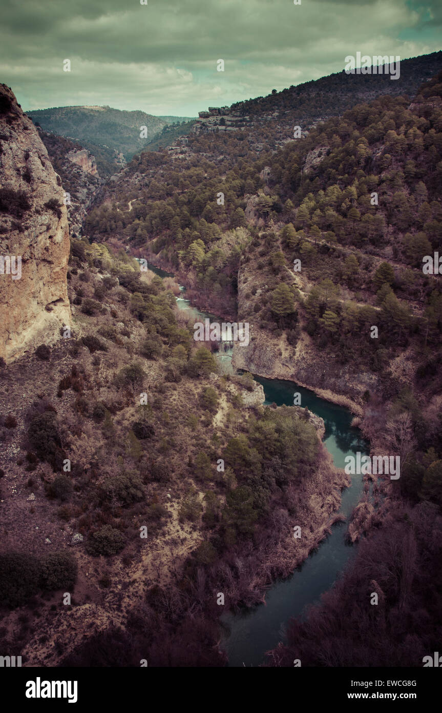 La falce del Jucar come visto da el 'Ventano del Diablo". Serrania de Cuenca. Spagna Foto Stock