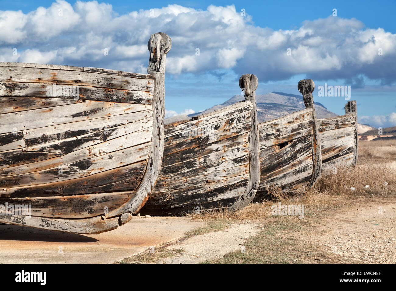 Il siciliano in legno antico barche da pesca Foto Stock